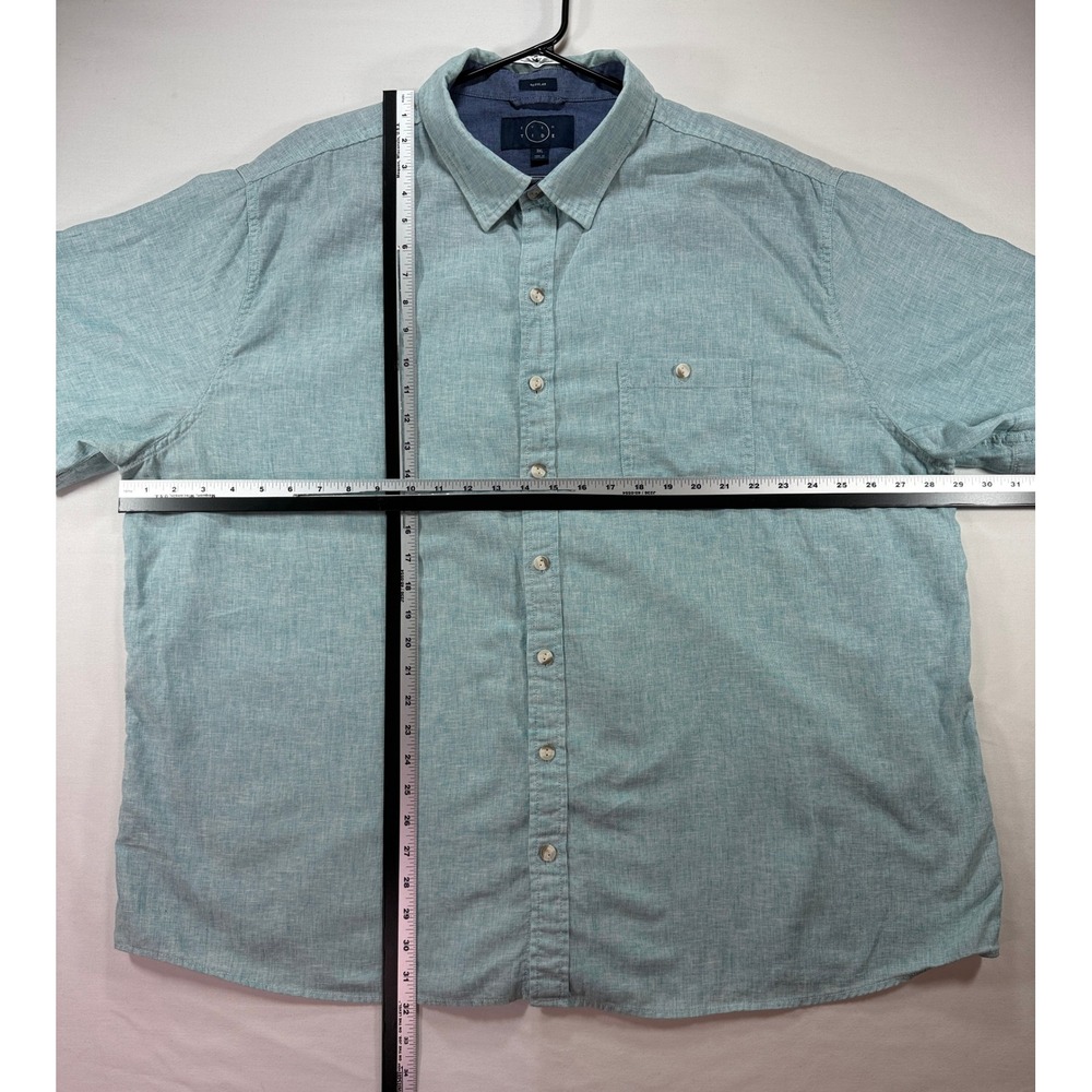 Eventide Mens‎ 3XL Blue/Green Linen Blend Short Sleeve Button Down Shirt - Picture 6 of 8